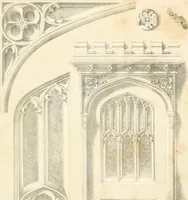 An illustration from Gothic architecture applied to modern residences; containing designs of all the important parts of a private dwelling, exhibited in elaborate perspective drawings, together with large and copious details (1849)