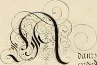 An illustration from Gram[m]ato-graphices : jn qvo varia scripturae emblemata, belgicis, germanicis, italicis, hispanicis, gallicis, et latinis characterib[us] exarata : cum singulorum anatomicis fundamentis ad exacté pingedum perquàm utilia, oculis spectanda jmitandaq[ue], proponuntur (1605)