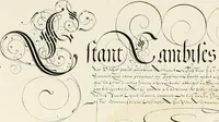 An illustration from Gram[m]ato-graphices : jn qvo varia scripturae emblemata, belgicis, germanicis, italicis, hispanicis, gallicis, et latinis characterib[us] exarata : cum singulorum anatomicis fundamentis ad exacté pingedum perquàm utilia, oculis spectanda jmitandaq[ue], proponuntur (1605)