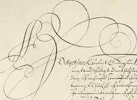 An illustration from Gram[m]ato-graphices : jn qvo varia scripturae emblemata, belgicis, germanicis, italicis, hispanicis, gallicis, et latinis characterib[us] exarata : cum singulorum anatomicis fundamentis ad exacté pingedum perquàm utilia, oculis spectanda jmitandaq[ue], proponuntur (1605)