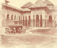 An illustration from Grand winter excursion to the Mediterranean, the Orient, and the Holy Land : including the Azores, Portugal, Spain, France, Italy, Sicily, Egypt, Palestine, Turkey, Greece, Malta, Tunis, and Algeria by the well-known fast twin-screw express steamship "La Touraine," 10,000 tons, 14,000 horse-power, length 540 feet, commander Santelli : sailing from New York, February 4th, 1896, and returning about April 5th, 1896, duration of round trip, two months (1895)
