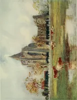 An illustration from The greater abbeys of England, with illustrations in colour after Warwick Goble (1908)