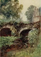 An illustration from The greater abbeys of England, with illustrations in colour after Warwick Goble (1908)