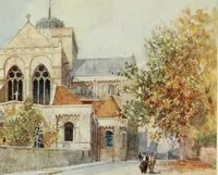An illustration from The greater abbeys of England, with illustrations in colour after Warwick Goble (1908)