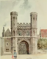 An illustration from The greater abbeys of England, with illustrations in colour after Warwick Goble (1908)