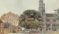 An illustration from The greater abbeys of England, with illustrations in colour after Warwick Goble (1908)