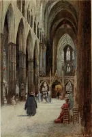 An illustration from The greater abbeys of England, with illustrations in colour after Warwick Goble (1908)