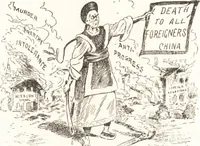 An illustration from "Zopf ab" : die chinesische Affaire im Lichte der europäischen Karikatur (1900)