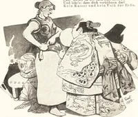 An illustration from "Zopf ab" : die chinesische Affaire im Lichte der europäischen Karikatur (1900)