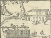 An illustration from Georgii Agricolae De re metallica : libri XII. Quibus officia, instrumenta, machinae, ac omnia deni[que] ad metallicam spectantia, non modo luculentissimè describuntur, sed & per effigies, suis locis infertas, adiunctis latinis, germanicis [que] appellationibus ita ob oculos ponuntur, ut clarius tradi non possint. ; Eiusdem De animantibus subterraneis liber, (1556)