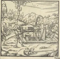 An illustration from Georgii Agricolae De re metallica : libri XII. Quibus officia, instrumenta, machinae, ac omnia deni[que] ad metallicam spectantia, non modo luculentissimè describuntur, sed & per effigies, suis locis infertas, adiunctis latinis, germanicis [que] appellationibus ita ob oculos ponuntur, ut clarius tradi non possint. ; Eiusdem De animantibus subterraneis liber, (1556)