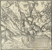 An illustration from Georgii Agricolae De re metallica : libri XII. Quibus officia, instrumenta, machinae, ac omnia deni[que] ad metallicam spectantia, non modo luculentissimè describuntur, sed & per effigies, suis locis infertas, adiunctis latinis, germanicis [que] appellationibus ita ob oculos ponuntur, ut clarius tradi non possint. ; Eiusdem De animantibus subterraneis liber, (1556)