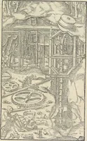 An illustration from Georgii Agricolae De re metallica : libri XII. Quibus officia, instrumenta, machinae, ac omnia deni[que] ad metallicam spectantia, non modo luculentissimè describuntur, sed & per effigies, suis locis infertas, adiunctis latinis, germanicis [que] appellationibus ita ob oculos ponuntur, ut clarius tradi non possint. ; Eiusdem De animantibus subterraneis liber, (1556)