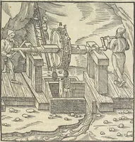 An illustration from Georgii Agricolae De re metallica : libri XII. Quibus officia, instrumenta, machinae, ac omnia deni[que] ad metallicam spectantia, non modo luculentissimè describuntur, sed & per effigies, suis locis infertas, adiunctis latinis, germanicis [que] appellationibus ita ob oculos ponuntur, ut clarius tradi non possint. ; Eiusdem De animantibus subterraneis liber, (1556)