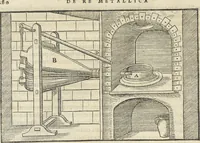 An illustration from Georgii Agricolae De re metallica : libri XII. Quibus officia, instrumenta, machinae, ac omnia deni[que] ad metallicam spectantia, non modo luculentissimè describuntur, sed & per effigies, suis locis infertas, adiunctis latinis, germanicis [que] appellationibus ita ob oculos ponuntur, ut clarius tradi non possint. ; Eiusdem De animantibus subterraneis liber, (1556)