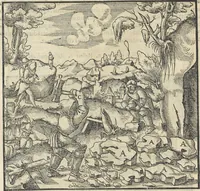 An illustration from Georgii Agricolae De re metallica : libri XII. Quibus officia, instrumenta, machinae, ac omnia deni[que] ad metallicam spectantia, non modo luculentissimè describuntur, sed & per effigies, suis locis infertas, adiunctis latinis, germanicis [que] appellationibus ita ob oculos ponuntur, ut clarius tradi non possint. ; Eiusdem De animantibus subterraneis liber, (1556)