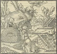Picture 130 of 283 from Georgii Agricolae De re metallica : libri XII. Quibus officia, instrumenta, machinae, ac omnia deni[que] ad metallicam spectantia, non modo luculentissimè describuntur, sed & per effigies, suis locis infertas, adiunctis latinis, germanicis [que] appellationibus ita ob oculos ponuntur, ut clarius tradi non possint. ; Eiusdem De animantibus subterraneis liber, (1556), leaf 235