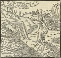 An illustration from Georgii Agricolae De re metallica : libri XII. Quibus officia, instrumenta, machinae, ac omnia deni[que] ad metallicam spectantia, non modo luculentissimè describuntur, sed & per effigies, suis locis infertas, adiunctis latinis, germanicis [que] appellationibus ita ob oculos ponuntur, ut clarius tradi non possint. ; Eiusdem De animantibus subterraneis liber, (1556)