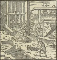 Picture 136 of 283 from Georgii Agricolae De re metallica : libri XII. Quibus officia, instrumenta, machinae, ac omnia deni[que] ad metallicam spectantia, non modo luculentissimè describuntur, sed & per effigies, suis locis infertas, adiunctis latinis, germanicis [que] appellationibus ita ob oculos ponuntur, ut clarius tradi non possint. ; Eiusdem De animantibus subterraneis liber, (1556), leaf 242