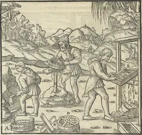 Picture 137 of 283 from Georgii Agricolae De re metallica : libri XII. Quibus officia, instrumenta, machinae, ac omnia deni[que] ad metallicam spectantia, non modo luculentissimè describuntur, sed & per effigies, suis locis infertas, adiunctis latinis, germanicis [que] appellationibus ita ob oculos ponuntur, ut clarius tradi non possint. ; Eiusdem De animantibus subterraneis liber, (1556), leaf 243