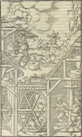 An illustration from Georgii Agricolae De re metallica : libri XII. Quibus officia, instrumenta, machinae, ac omnia deni[que] ad metallicam spectantia, non modo luculentissimè describuntur, sed & per effigies, suis locis infertas, adiunctis latinis, germanicis [que] appellationibus ita ob oculos ponuntur, ut clarius tradi non possint. ; Eiusdem De animantibus subterraneis liber, (1556)