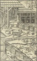 An illustration from Georgii Agricolae De re metallica : libri XII. Quibus officia, instrumenta, machinae, ac omnia deni[que] ad metallicam spectantia, non modo luculentissimè describuntur, sed & per effigies, suis locis infertas, adiunctis latinis, germanicis [que] appellationibus ita ob oculos ponuntur, ut clarius tradi non possint. ; Eiusdem De animantibus subterraneis liber, (1556)
