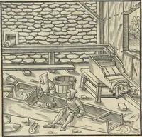 Picture 147 of 283 from Georgii Agricolae De re metallica : libri XII. Quibus officia, instrumenta, machinae, ac omnia deni[que] ad metallicam spectantia, non modo luculentissimè describuntur, sed & per effigies, suis locis infertas, adiunctis latinis, germanicis [que] appellationibus ita ob oculos ponuntur, ut clarius tradi non possint. ; Eiusdem De animantibus subterraneis liber, (1556), leaf 257