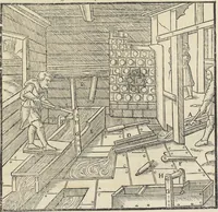 An illustration from Georgii Agricolae De re metallica : libri XII. Quibus officia, instrumenta, machinae, ac omnia deni[que] ad metallicam spectantia, non modo luculentissimè describuntur, sed & per effigies, suis locis infertas, adiunctis latinis, germanicis [que] appellationibus ita ob oculos ponuntur, ut clarius tradi non possint. ; Eiusdem De animantibus subterraneis liber, (1556)