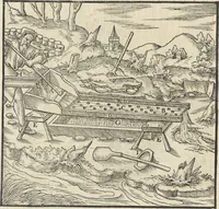 Picture 160 of 283 from Georgii Agricolae De re metallica : libri XII. Quibus officia, instrumenta, machinae, ac omnia deni[que] ad metallicam spectantia, non modo luculentissimè describuntur, sed & per effigies, suis locis infertas, adiunctis latinis, germanicis [que] appellationibus ita ob oculos ponuntur, ut clarius tradi non possint. ; Eiusdem De animantibus subterraneis liber, (1556), leaf 273