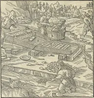 Picture 170 of 283 from Georgii Agricolae De re metallica : libri XII. Quibus officia, instrumenta, machinae, ac omnia deni[que] ad metallicam spectantia, non modo luculentissimè describuntur, sed & per effigies, suis locis infertas, adiunctis latinis, germanicis [que] appellationibus ita ob oculos ponuntur, ut clarius tradi non possint. ; Eiusdem De animantibus subterraneis liber, (1556), leaf 283