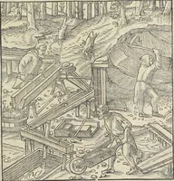 Picture 175 of 283 from Georgii Agricolae De re metallica : libri XII. Quibus officia, instrumenta, machinae, ac omnia deni[que] ad metallicam spectantia, non modo luculentissimè describuntur, sed & per effigies, suis locis infertas, adiunctis latinis, germanicis [que] appellationibus ita ob oculos ponuntur, ut clarius tradi non possint. ; Eiusdem De animantibus subterraneis liber, (1556), leaf 288