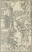 An illustration from Georgii Agricolae De re metallica : libri XII. Quibus officia, instrumenta, machinae, ac omnia deni[que] ad metallicam spectantia, non modo luculentissimè describuntur, sed & per effigies, suis locis infertas, adiunctis latinis, germanicis [que] appellationibus ita ob oculos ponuntur, ut clarius tradi non possint. ; Eiusdem De animantibus subterraneis liber, (1556)