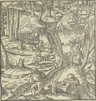 An illustration from Georgii Agricolae De re metallica : libri XII. Quibus officia, instrumenta, machinae, ac omnia deni[que] ad metallicam spectantia, non modo luculentissimè describuntur, sed & per effigies, suis locis infertas, adiunctis latinis, germanicis [que] appellationibus ita ob oculos ponuntur, ut clarius tradi non possint. ; Eiusdem De animantibus subterraneis liber, (1556)
