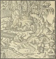 Picture 181 of 283 from Georgii Agricolae De re metallica : libri XII. Quibus officia, instrumenta, machinae, ac omnia deni[que] ad metallicam spectantia, non modo luculentissimè describuntur, sed & per effigies, suis locis infertas, adiunctis latinis, germanicis [que] appellationibus ita ob oculos ponuntur, ut clarius tradi non possint. ; Eiusdem De animantibus subterraneis liber, (1556), leaf 295