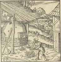 An illustration from Georgii Agricolae De re metallica : libri XII. Quibus officia, instrumenta, machinae, ac omnia deni[que] ad metallicam spectantia, non modo luculentissimè describuntur, sed & per effigies, suis locis infertas, adiunctis latinis, germanicis [que] appellationibus ita ob oculos ponuntur, ut clarius tradi non possint. ; Eiusdem De animantibus subterraneis liber, (1556)