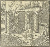 Picture 185 of 283 from Georgii Agricolae De re metallica : libri XII. Quibus officia, instrumenta, machinae, ac omnia deni[que] ad metallicam spectantia, non modo luculentissimè describuntur, sed & per effigies, suis locis infertas, adiunctis latinis, germanicis [que] appellationibus ita ob oculos ponuntur, ut clarius tradi non possint. ; Eiusdem De animantibus subterraneis liber, (1556), leaf 299