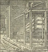 An illustration from Georgii Agricolae De re metallica : libri XII. Quibus officia, instrumenta, machinae, ac omnia deni[que] ad metallicam spectantia, non modo luculentissimè describuntur, sed & per effigies, suis locis infertas, adiunctis latinis, germanicis [que] appellationibus ita ob oculos ponuntur, ut clarius tradi non possint. ; Eiusdem De animantibus subterraneis liber, (1556)
