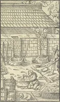 Picture 200 of 283 from Georgii Agricolae De re metallica : libri XII. Quibus officia, instrumenta, machinae, ac omnia deni[que] ad metallicam spectantia, non modo luculentissimè describuntur, sed & per effigies, suis locis infertas, adiunctis latinis, germanicis [que] appellationibus ita ob oculos ponuntur, ut clarius tradi non possint. ; Eiusdem De animantibus subterraneis liber, (1556), leaf 332