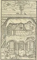 An illustration from Georgii Agricolae De re metallica : libri XII. Quibus officia, instrumenta, machinae, ac omnia deni[que] ad metallicam spectantia, non modo luculentissimè describuntur, sed & per effigies, suis locis infertas, adiunctis latinis, germanicis [que] appellationibus ita ob oculos ponuntur, ut clarius tradi non possint. ; Eiusdem De animantibus subterraneis liber, (1556)