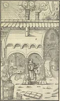 An illustration from Georgii Agricolae De re metallica : libri XII. Quibus officia, instrumenta, machinae, ac omnia deni[que] ad metallicam spectantia, non modo luculentissimè describuntur, sed & per effigies, suis locis infertas, adiunctis latinis, germanicis [que] appellationibus ita ob oculos ponuntur, ut clarius tradi non possint. ; Eiusdem De animantibus subterraneis liber, (1556)