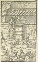 An illustration from Georgii Agricolae De re metallica : libri XII. Quibus officia, instrumenta, machinae, ac omnia deni[que] ad metallicam spectantia, non modo luculentissimè describuntur, sed & per effigies, suis locis infertas, adiunctis latinis, germanicis [que] appellationibus ita ob oculos ponuntur, ut clarius tradi non possint. ; Eiusdem De animantibus subterraneis liber, (1556)