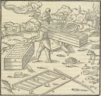 Picture 219 of 283 from Georgii Agricolae De re metallica : libri XII. Quibus officia, instrumenta, machinae, ac omnia deni[que] ad metallicam spectantia, non modo luculentissimè describuntur, sed & per effigies, suis locis infertas, adiunctis latinis, germanicis [que] appellationibus ita ob oculos ponuntur, ut clarius tradi non possint. ; Eiusdem De animantibus subterraneis liber, (1556), leaf 368