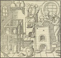 An illustration from Georgii Agricolae De re metallica : libri XII. Quibus officia, instrumenta, machinae, ac omnia deni[que] ad metallicam spectantia, non modo luculentissimè describuntur, sed & per effigies, suis locis infertas, adiunctis latinis, germanicis [que] appellationibus ita ob oculos ponuntur, ut clarius tradi non possint. ; Eiusdem De animantibus subterraneis liber, (1556)