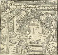 An illustration from Georgii Agricolae De re metallica : libri XII. Quibus officia, instrumenta, machinae, ac omnia deni[que] ad metallicam spectantia, non modo luculentissimè describuntur, sed & per effigies, suis locis infertas, adiunctis latinis, germanicis [que] appellationibus ita ob oculos ponuntur, ut clarius tradi non possint. ; Eiusdem De animantibus subterraneis liber, (1556)