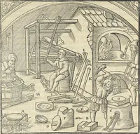 Picture 235 of 283 from Georgii Agricolae De re metallica : libri XII. Quibus officia, instrumenta, machinae, ac omnia deni[que] ad metallicam spectantia, non modo luculentissimè describuntur, sed & per effigies, suis locis infertas, adiunctis latinis, germanicis [que] appellationibus ita ob oculos ponuntur, ut clarius tradi non possint. ; Eiusdem De animantibus subterraneis liber, (1556), leaf 405