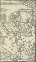 Picture 239 of 283 from Georgii Agricolae De re metallica : libri XII. Quibus officia, instrumenta, machinae, ac omnia deni[que] ad metallicam spectantia, non modo luculentissimè describuntur, sed & per effigies, suis locis infertas, adiunctis latinis, germanicis [que] appellationibus ita ob oculos ponuntur, ut clarius tradi non possint. ; Eiusdem De animantibus subterraneis liber, (1556), leaf 416