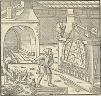 An illustration from Georgii Agricolae De re metallica : libri XII. Quibus officia, instrumenta, machinae, ac omnia deni[que] ad metallicam spectantia, non modo luculentissimè describuntur, sed & per effigies, suis locis infertas, adiunctis latinis, germanicis [que] appellationibus ita ob oculos ponuntur, ut clarius tradi non possint. ; Eiusdem De animantibus subterraneis liber, (1556)