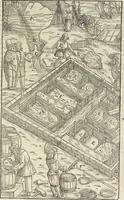 An illustration from Georgii Agricolae De re metallica : libri XII. Quibus officia, instrumenta, machinae, ac omnia deni[que] ad metallicam spectantia, non modo luculentissimè describuntur, sed & per effigies, suis locis infertas, adiunctis latinis, germanicis [que] appellationibus ita ob oculos ponuntur, ut clarius tradi non possint. ; Eiusdem De animantibus subterraneis liber, (1556)
