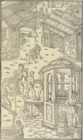An illustration from Georgii Agricolae De re metallica : libri XII. Quibus officia, instrumenta, machinae, ac omnia deni[que] ad metallicam spectantia, non modo luculentissimè describuntur, sed & per effigies, suis locis infertas, adiunctis latinis, germanicis [que] appellationibus ita ob oculos ponuntur, ut clarius tradi non possint. ; Eiusdem De animantibus subterraneis liber, (1556)