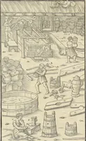 An illustration from Georgii Agricolae De re metallica : libri XII. Quibus officia, instrumenta, machinae, ac omnia deni[que] ad metallicam spectantia, non modo luculentissimè describuntur, sed & per effigies, suis locis infertas, adiunctis latinis, germanicis [que] appellationibus ita ob oculos ponuntur, ut clarius tradi non possint. ; Eiusdem De animantibus subterraneis liber, (1556)